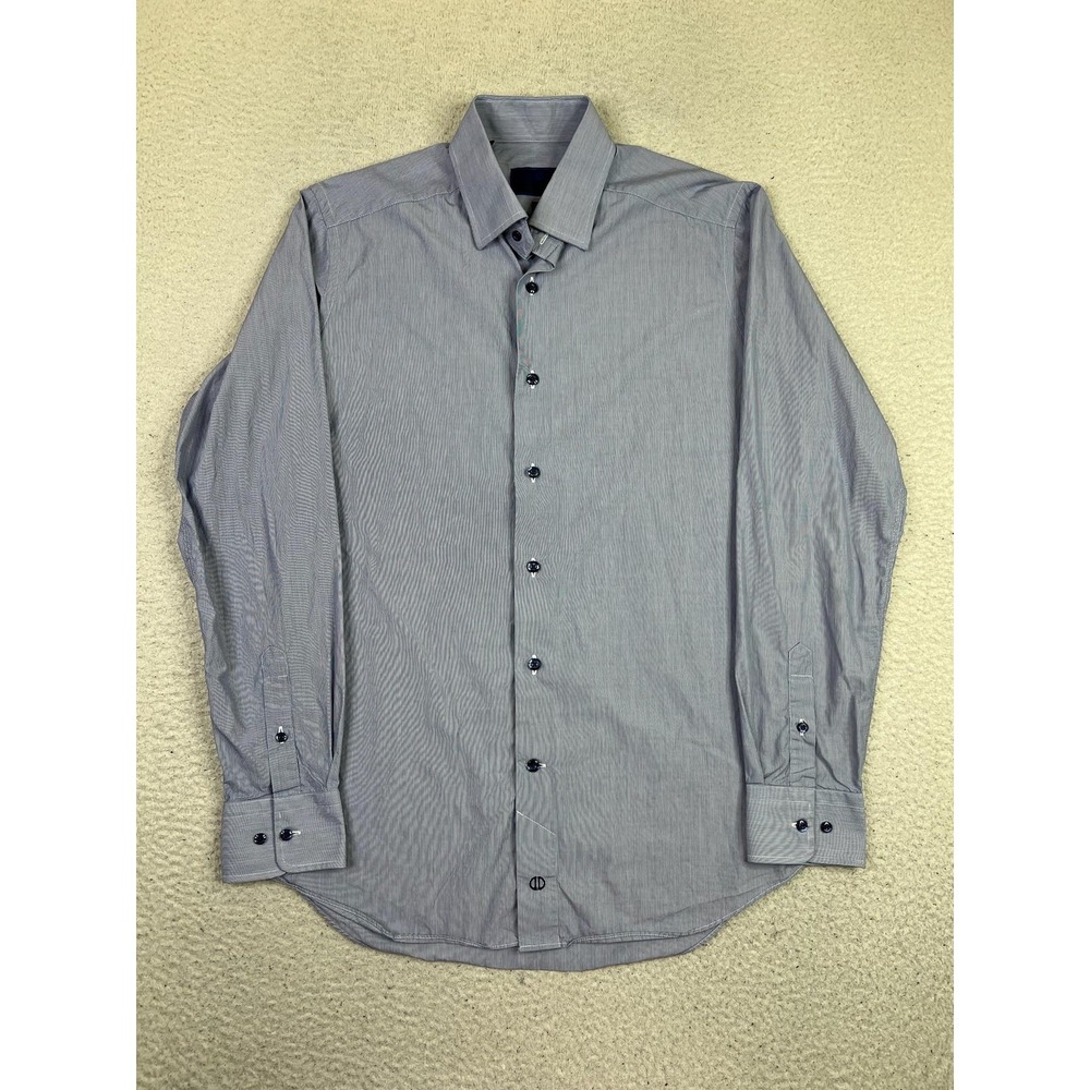 David Donahue Dress Shirt Mens 16 34/35 Blue Stripe Slim Fit Long Sleeve Cotton